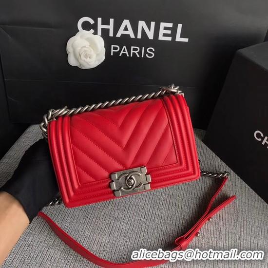 Chic Chanel Le Boy Flap Shoulder Bag Original Calf leather A67085 Bright Red Silver Buckle