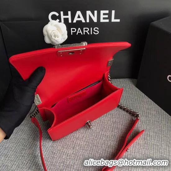 Chic Chanel Le Boy Flap Shoulder Bag Original Calf leather A67085 Bright Red Silver Buckle