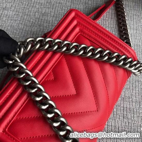 Chic Chanel Le Boy Flap Shoulder Bag Original Calf leather A67085 Bright Red Silver Buckle