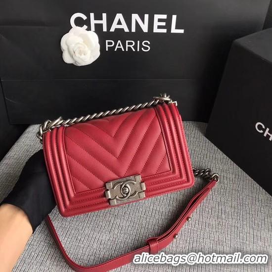 Inexpensive Chanel Le Boy Flap Shoulder Bag Original Calf leather A67085 Deep Red Silver Buckle