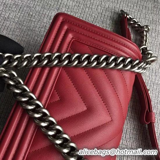 Inexpensive Chanel Le Boy Flap Shoulder Bag Original Calf leather A67085 Deep Red Silver Buckle