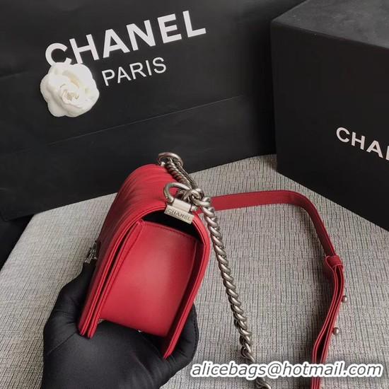 Inexpensive Chanel Le Boy Flap Shoulder Bag Original Calf leather A67085 Deep Red Silver Buckle