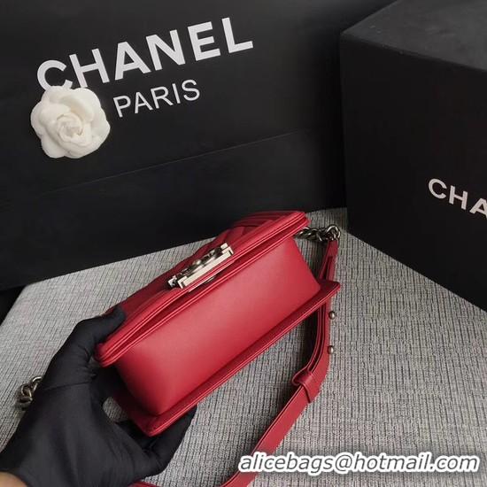 Inexpensive Chanel Le Boy Flap Shoulder Bag Original Calf leather A67085 Deep Red Silver Buckle