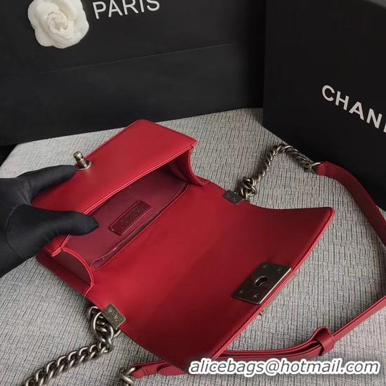 Inexpensive Chanel Le Boy Flap Shoulder Bag Original Calf leather A67085 Deep Red Silver Buckle