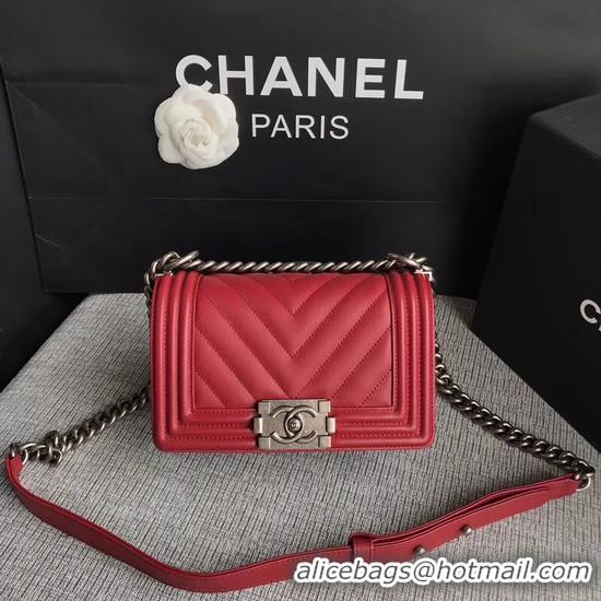 Inexpensive Chanel Le Boy Flap Shoulder Bag Original Calf leather A67085 Deep Red Silver Buckle