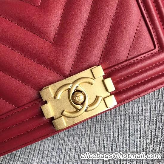 Imitation Chanel Le Boy Flap Shoulder Bag Original Calf leather A67085 Deep Red Gold Buckle