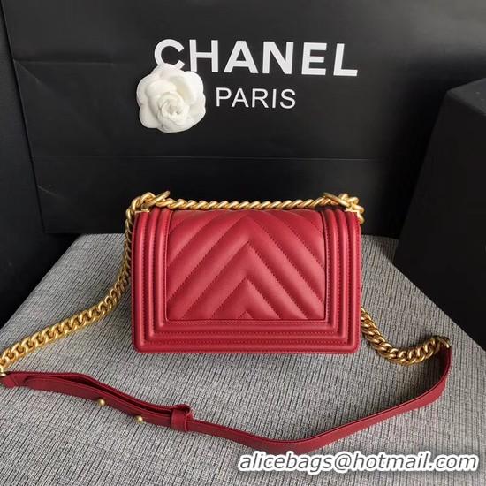 Imitation Chanel Le Boy Flap Shoulder Bag Original Calf leather A67085 Deep Red Gold Buckle