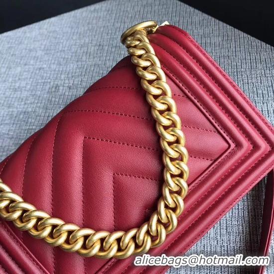 Imitation Chanel Le Boy Flap Shoulder Bag Original Calf leather A67085 Deep Red Gold Buckle