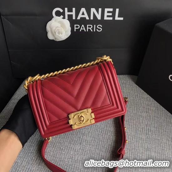 Imitation Chanel Le Boy Flap Shoulder Bag Original Calf leather A67085 Deep Red Gold Buckle