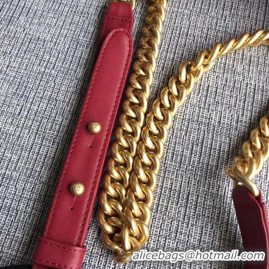 Imitation Chanel Le Boy Flap Shoulder Bag Original Calf leather A67085 Deep Red Gold Buckle