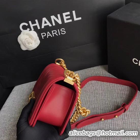 Imitation Chanel Le Boy Flap Shoulder Bag Original Calf leather A67085 Deep Red Gold Buckle