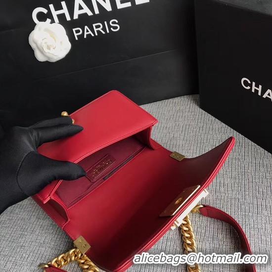 Imitation Chanel Le Boy Flap Shoulder Bag Original Calf leather A67085 Deep Red Gold Buckle