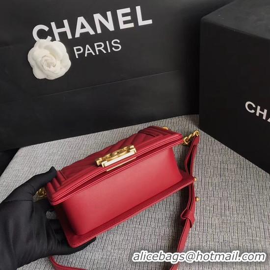 Imitation Chanel Le Boy Flap Shoulder Bag Original Calf leather A67085 Deep Red Gold Buckle