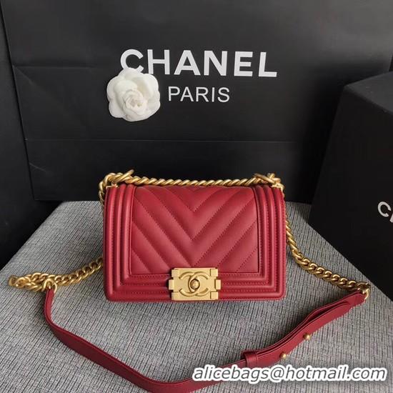 Imitation Chanel Le Boy Flap Shoulder Bag Original Calf leather A67085 Deep Red Gold Buckle