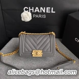 Recommended Chanel Le Boy Flap Shoulder Bag Original Calf leather A67085 Grey Gold Buckle