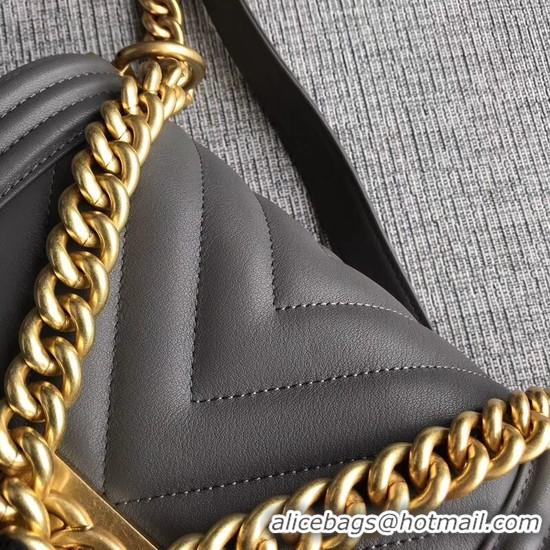 Recommended Chanel Le Boy Flap Shoulder Bag Original Calf leather A67085 Grey Gold Buckle