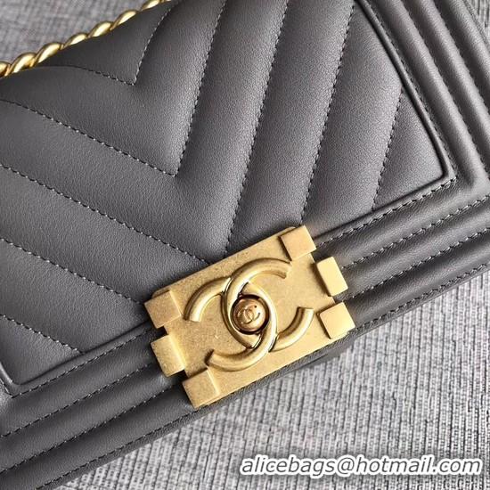 Recommended Chanel Le Boy Flap Shoulder Bag Original Calf leather A67085 Grey Gold Buckle