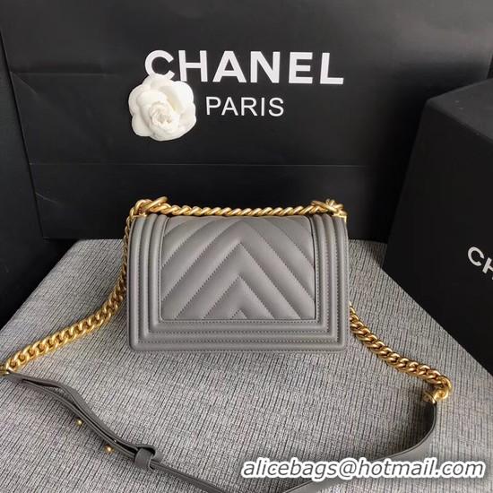 Recommended Chanel Le Boy Flap Shoulder Bag Original Calf leather A67085 Grey Gold Buckle