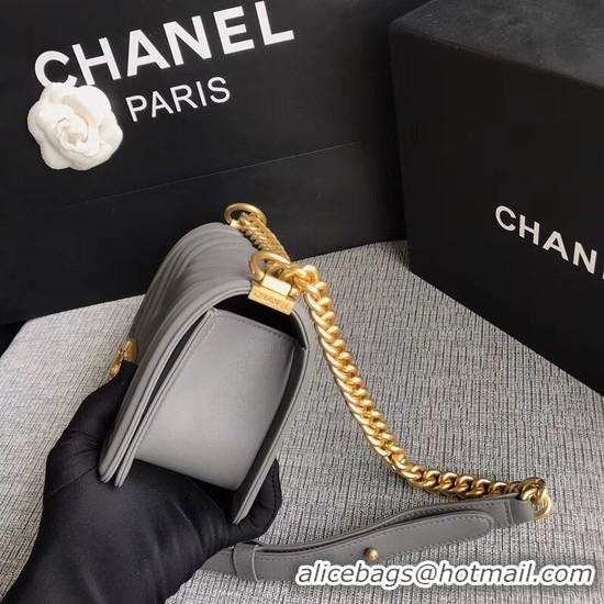 Recommended Chanel Le Boy Flap Shoulder Bag Original Calf leather A67085 Grey Gold Buckle