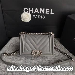 Crafted Chanel Le Boy Flap Shoulder Bag Original Calf leather A67085 Grey Silver Buckle