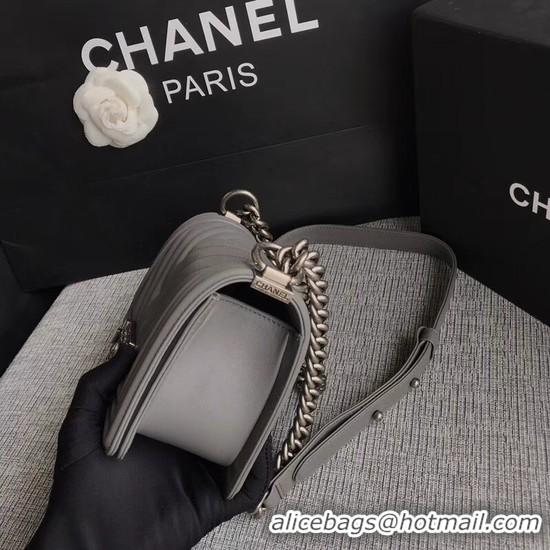 Crafted Chanel Le Boy Flap Shoulder Bag Original Calf leather A67085 Grey Silver Buckle