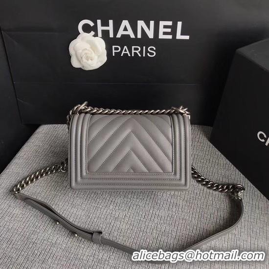 Crafted Chanel Le Boy Flap Shoulder Bag Original Calf leather A67085 Grey Silver Buckle