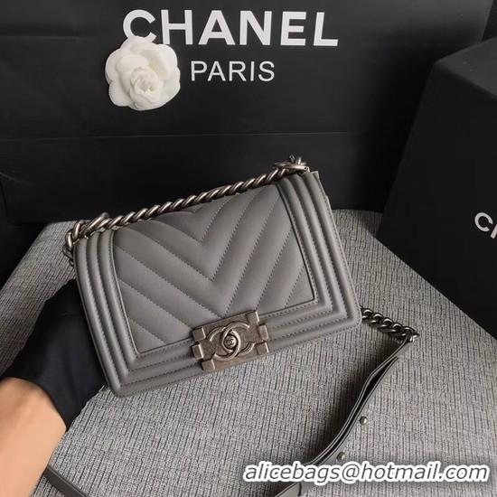 Crafted Chanel Le Boy Flap Shoulder Bag Original Calf leather A67085 Grey Silver Buckle