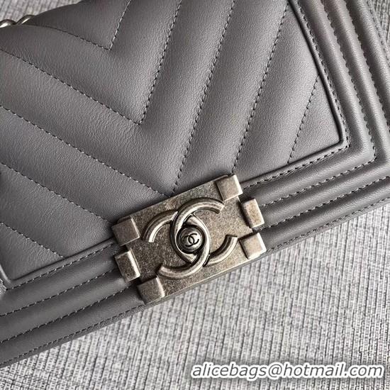 Crafted Chanel Le Boy Flap Shoulder Bag Original Calf leather A67085 Grey Silver Buckle