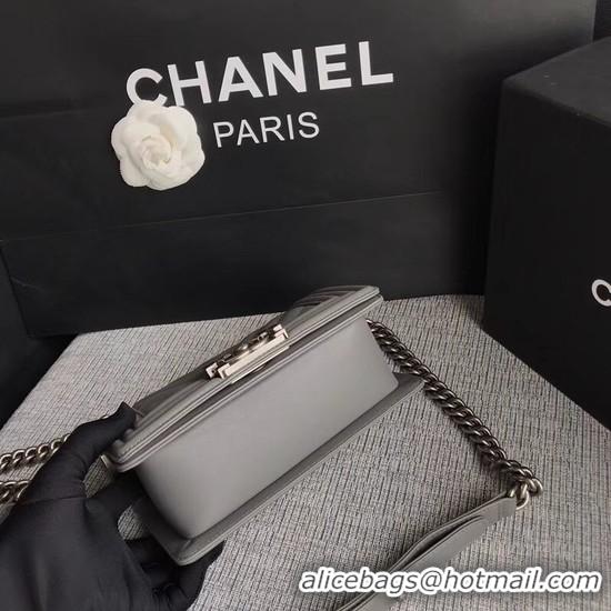 Crafted Chanel Le Boy Flap Shoulder Bag Original Calf leather A67085 Grey Silver Buckle