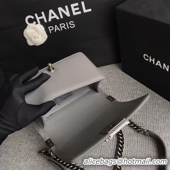 Crafted Chanel Le Boy Flap Shoulder Bag Original Calf leather A67085 Grey Silver Buckle