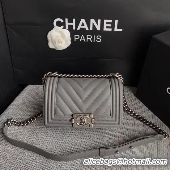 Crafted Chanel Le Boy Flap Shoulder Bag Original Calf leather A67085 Grey Silver Buckle