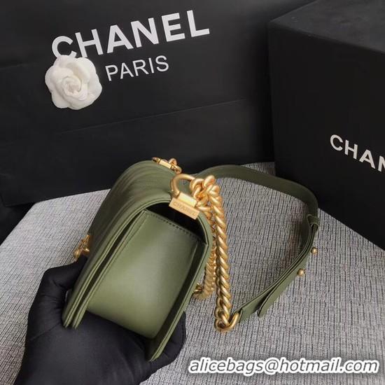 Classic Chanel Le Boy Flap Shoulder Bag Original Calf leather A67085 Green Gold Buckle