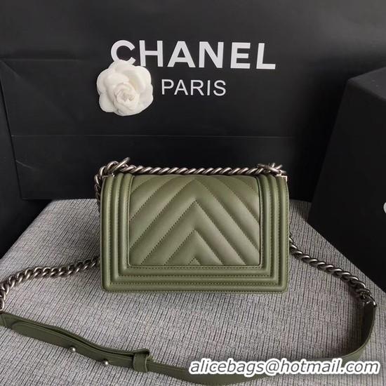 Hot Style Chanel Le Boy Flap Shoulder Bag Original Calf leather A67085 Green Silver Buckle