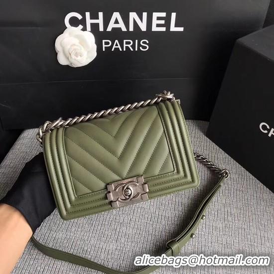 Hot Style Chanel Le Boy Flap Shoulder Bag Original Calf leather A67085 Green Silver Buckle