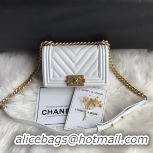 Sophisticated Chanel Le Boy Original Caviar Leather Shoulder Bag A67085 White Gold Chain