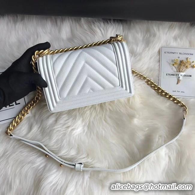 Sophisticated Chanel Le Boy Original Caviar Leather Shoulder Bag A67085 White Gold Chain