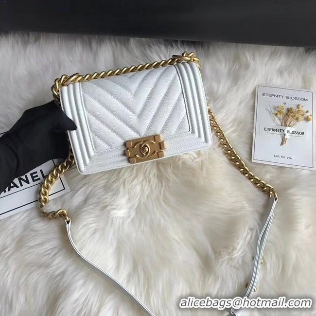 Sophisticated Chanel Le Boy Original Caviar Leather Shoulder Bag A67085 White Gold Chain