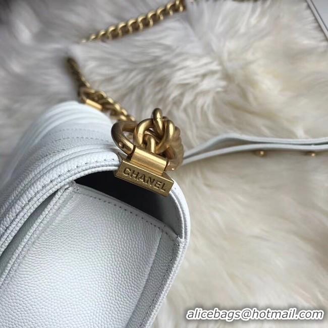 Sophisticated Chanel Le Boy Original Caviar Leather Shoulder Bag A67085 White Gold Chain