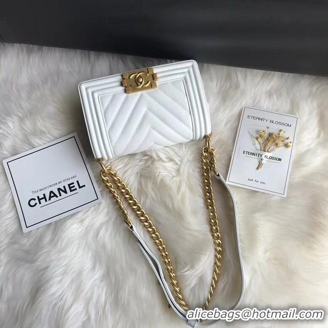 Sophisticated Chanel Le Boy Original Caviar Leather Shoulder Bag A67085 White Gold Chain