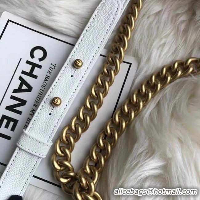 Sophisticated Chanel Le Boy Original Caviar Leather Shoulder Bag A67085 White Gold Chain