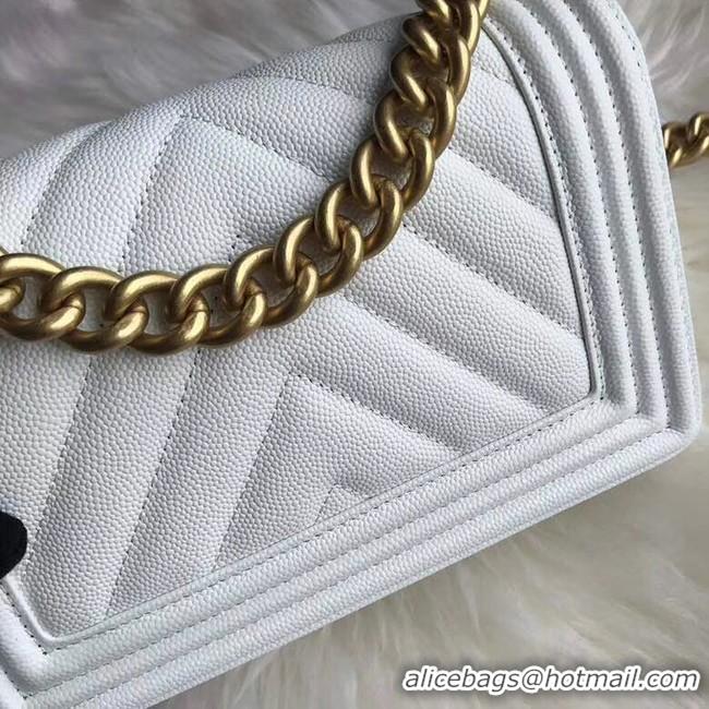 Sophisticated Chanel Le Boy Original Caviar Leather Shoulder Bag A67085 White Gold Chain