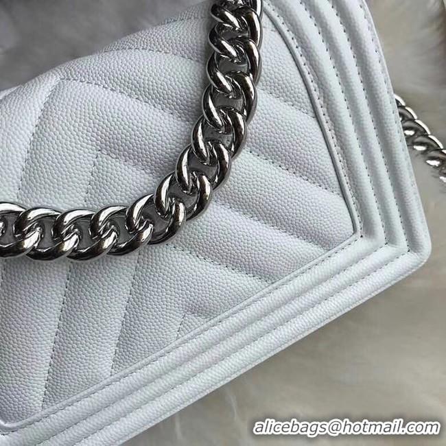 Reproduction Chanel Le Boy Original Caviar Leather Shoulder Bag A67085 White Silver Chain