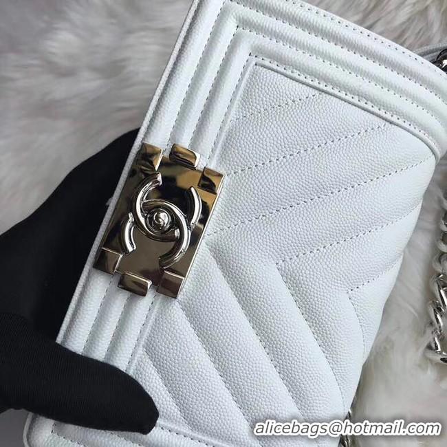 Reproduction Chanel Le Boy Original Caviar Leather Shoulder Bag A67085 White Silver Chain