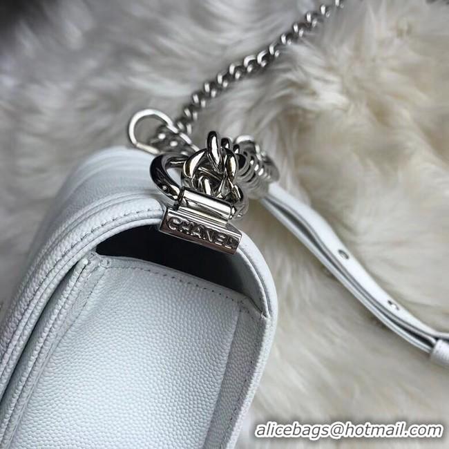 Reproduction Chanel Le Boy Original Caviar Leather Shoulder Bag A67085 White Silver Chain