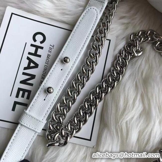 Reproduction Chanel Le Boy Original Caviar Leather Shoulder Bag A67085 White Silver Chain