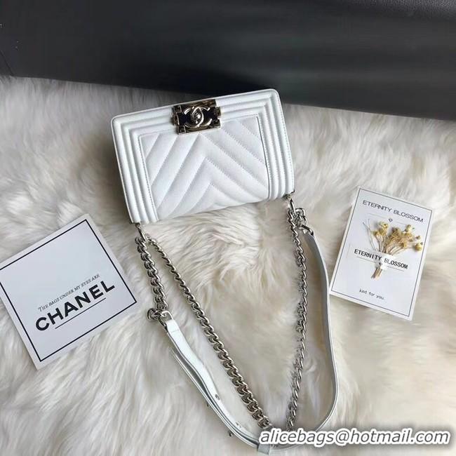 Reproduction Chanel Le Boy Original Caviar Leather Shoulder Bag A67085 White Silver Chain