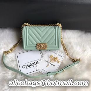 Shop Chanel Le Boy Original Caviar Leather Shoulder Bag A67085 Light Green Gold Chain