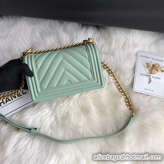 Shop Chanel Le Boy Original Caviar Leather Shoulder Bag A67085 Light Green Gold Chain