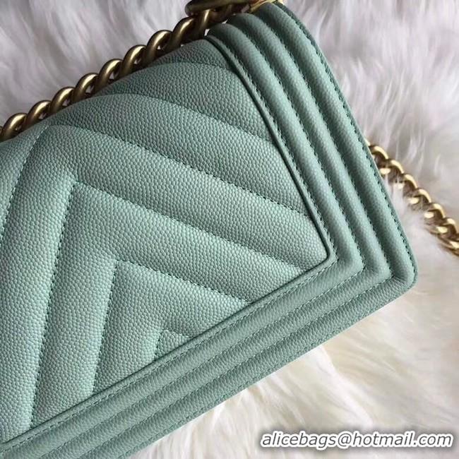 Shop Chanel Le Boy Original Caviar Leather Shoulder Bag A67085 Light Green Gold Chain