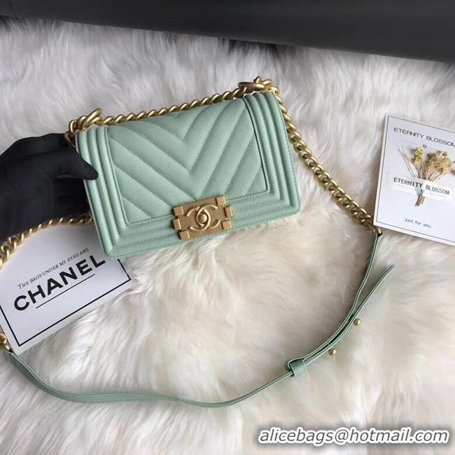 Shop Chanel Le Boy Original Caviar Leather Shoulder Bag A67085 Light Green Gold Chain